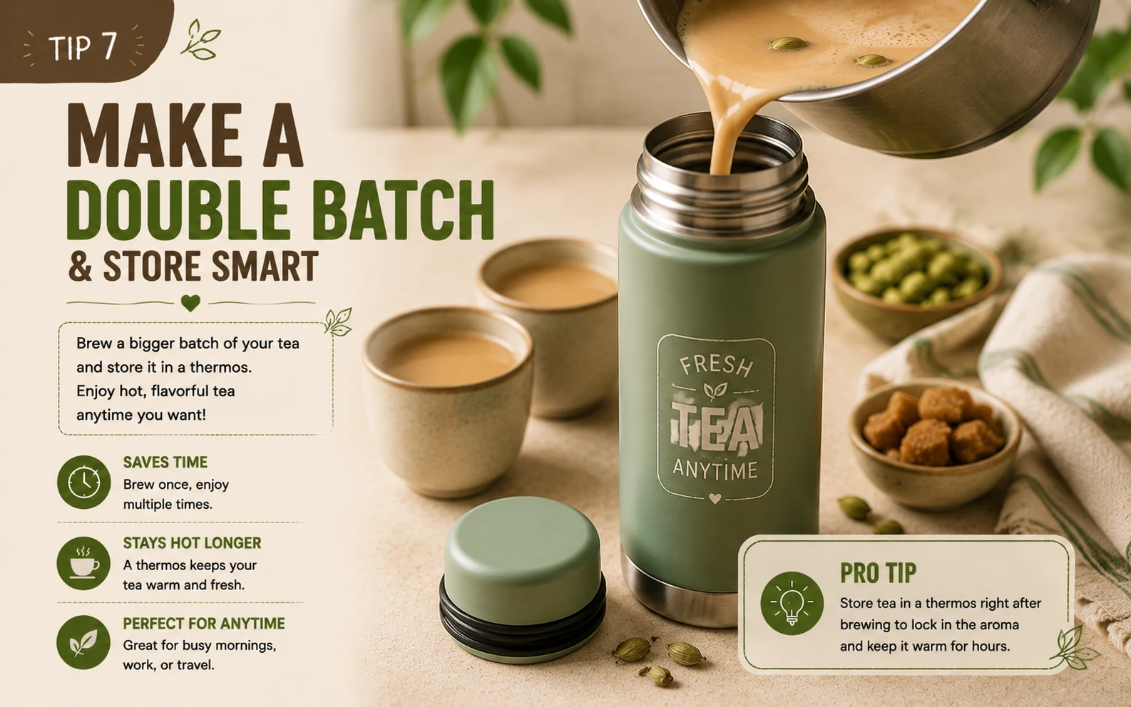 Doubled batch of elaichi chai poured into a thermos
