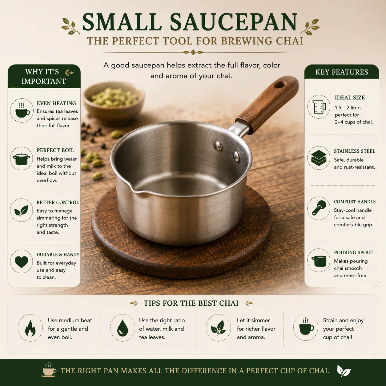 Small saucepan for brewing chai