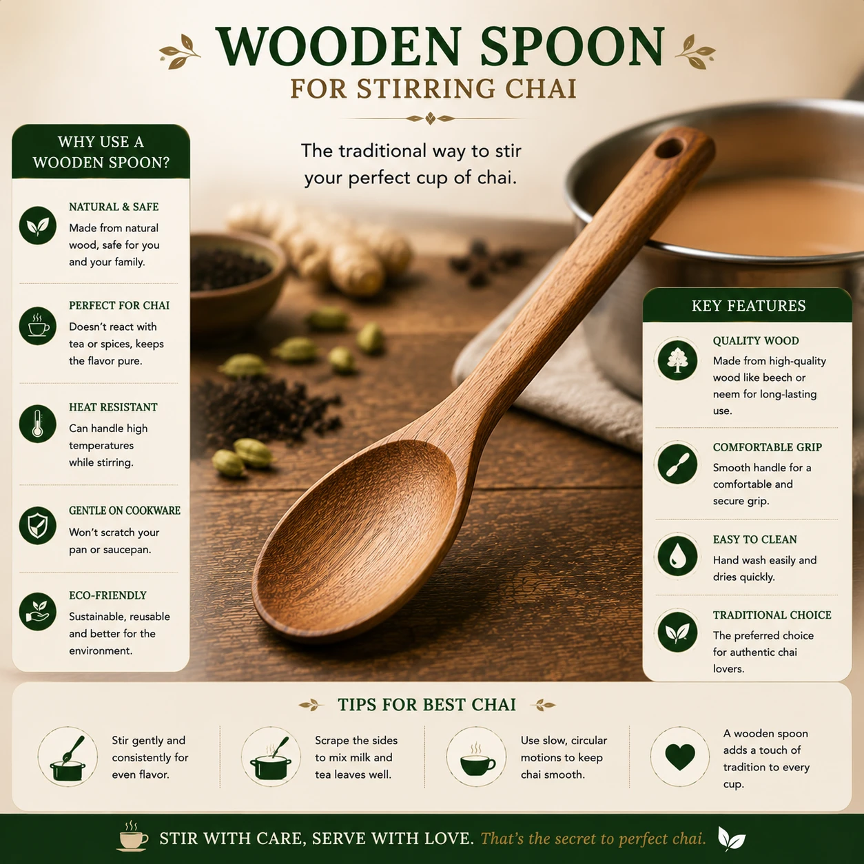 Wooden spoon for stirring chai